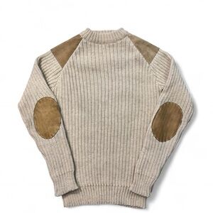 VTG 70s/80s wonder wool of Britain pure wool sweater beige tan L sleeve patches